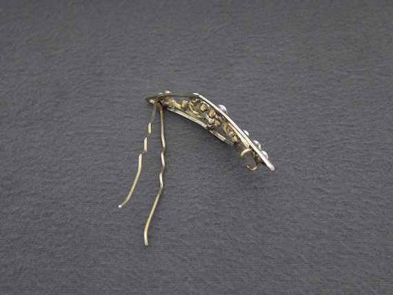 Antique Gold Tone Filigree Hair Accessory Barrette Ornate Metal Edwardian READ 1900 main image 2
