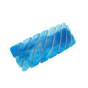 LARGE 1980&#39;s vintage WIRE WRAPPED hair clip, 3.5&quot; marbled turquoise blue resin barrette, new-old-stock, made in France automatic clasp