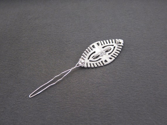 1990's vintage rhinestone hair clip, 2.6" silver-… - image 7