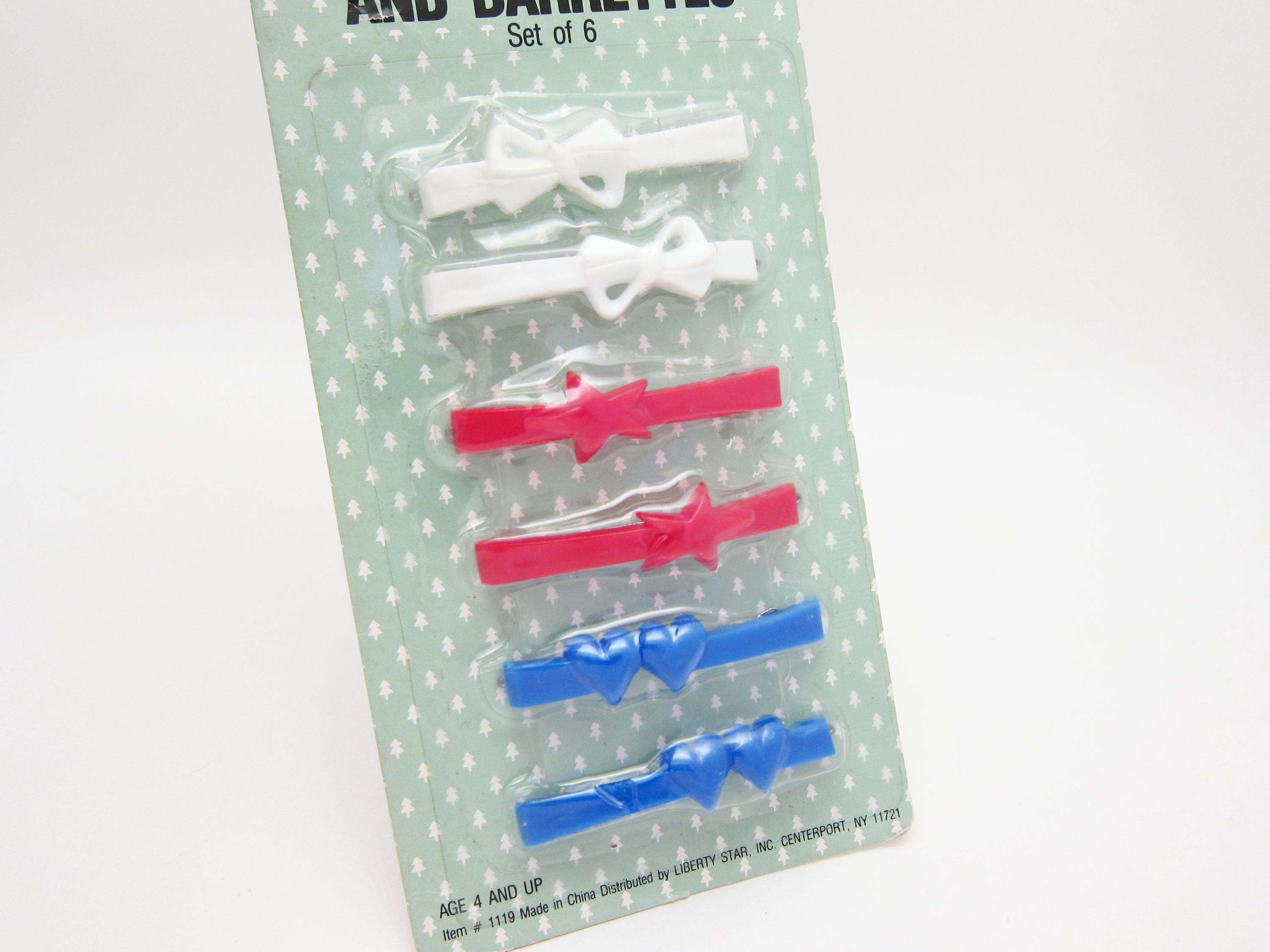 1980 年代のビンテージ バレッタ、2.4 インチ ホワイト リボン/レッド