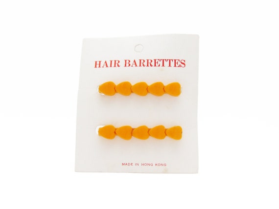 1980's vintage hair clip pair, 2.1" ORANGE plasti… - image 1