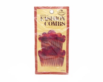 1970's GOODY vintage side hair comb PAIR, 2.8" translucent TORTOISESHELL plastic scallops, new-in-package