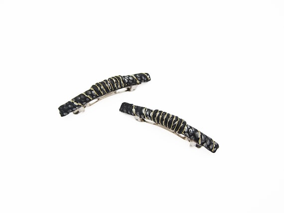 Vintage 80’s Black and Gold Star Plastic Barrette Vintage 1980s Black Hair Barrette: Gold Celestial Accents - Etsy main image 3