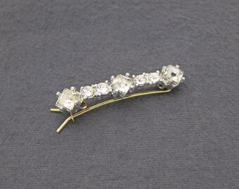 Vintage 60's rhinestone hair barrette clip, silver tone metal, pinch wire clasp
