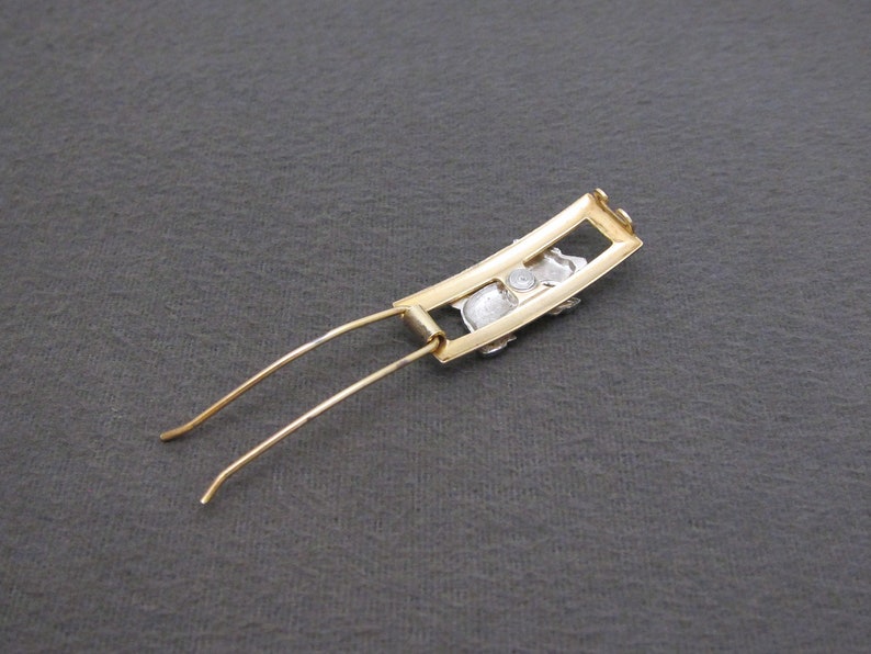 dog barrette wire clasp SMALL 1950/'s vintage hair clip 1.5 gold-tone brass barrette w silver Scottie dog accent