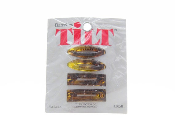 1970's TILT vintage barrettes, 1.7" faux TORTOISE… - image 1