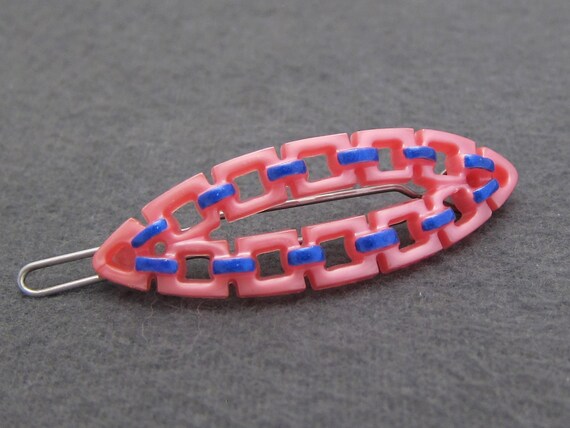 1950's vintage hair clip, 2" raspberry pink plast… - image 3