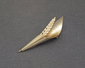 1960's vintage LADY ELLEN hair clip, 2.8" shiny gold-tone metal CONE, small pincurl clip