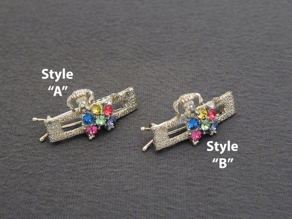 dog barrette wire clasp SMALL 1950/'s vintage hair clip 1.5 gold-tone brass barrette w silver Scottie dog accent