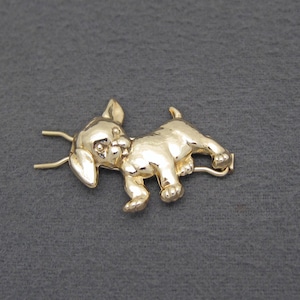 1940&#39;s vintage PUPPY barrette, 1.5&quot; gold-tone stamped brass puppy DOG hair clip, pinch-wire clasp