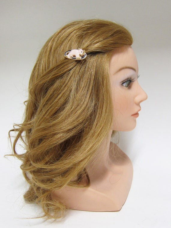 dog barrette wire clasp SMALL 1950/'s vintage hair clip 1.5 gold-tone brass barrette w silver Scottie dog accent