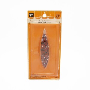 1960&#39;s TIP-TOP vintage hair barrette clip, LARGE 3.6&quot; laminated plastic ellipse, copper brown mosaic print, new-old-stock, wire clasp