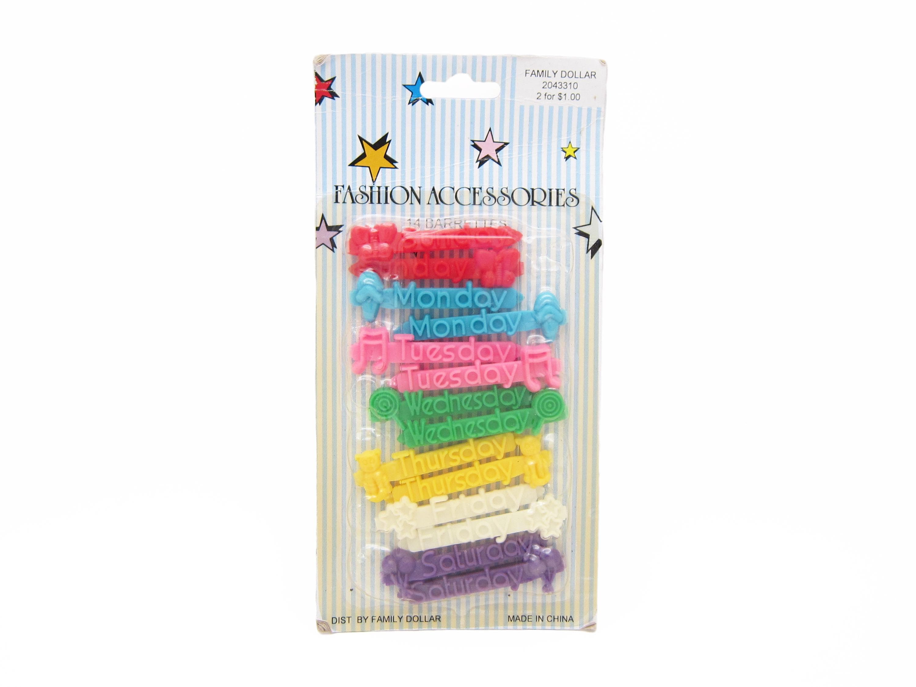 1980's Vintage Day of the WEEK Girls' Barrettes, 1.9