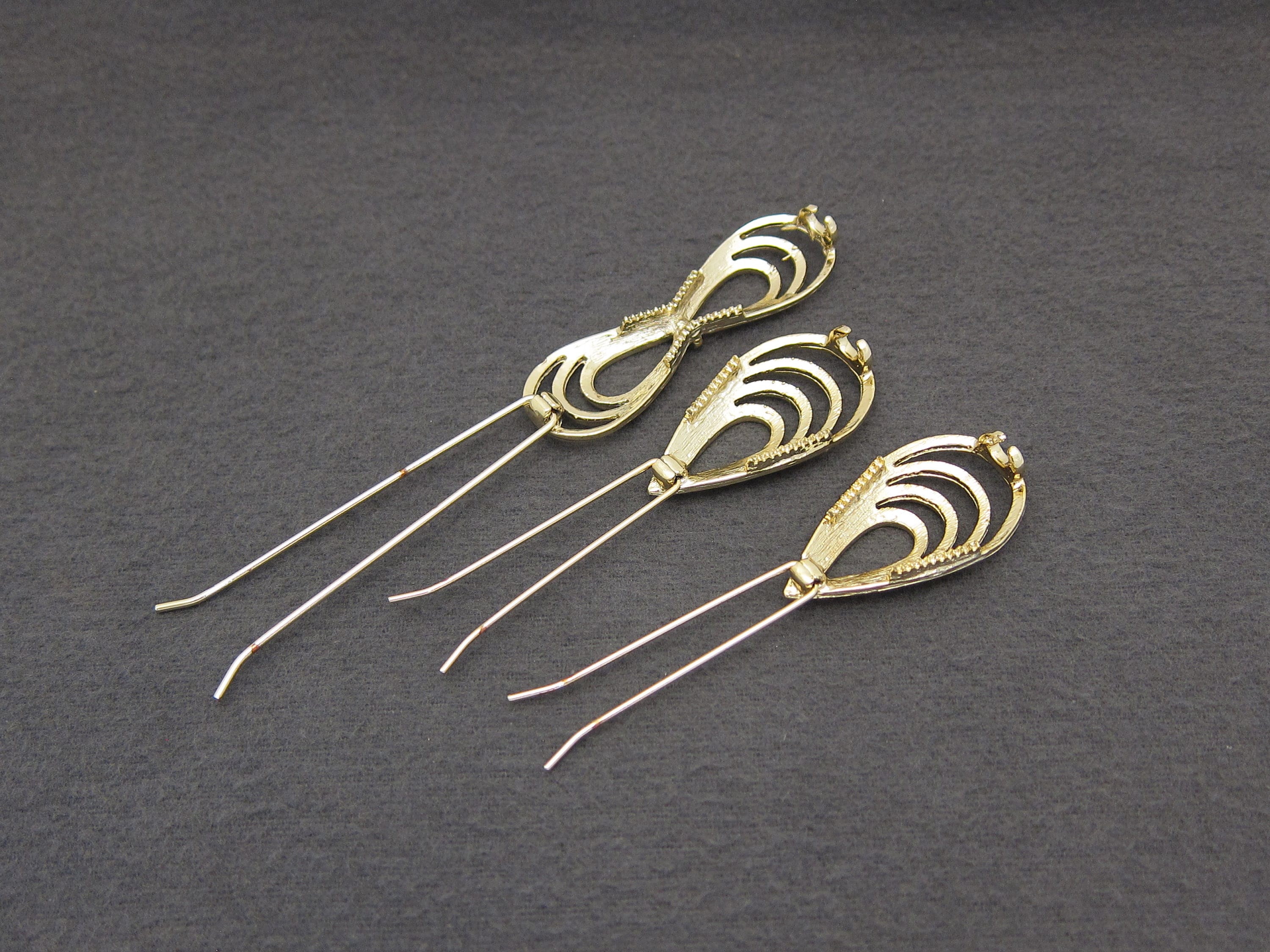 1960 年代のヴィンテージ バレッタ、3 個セット、光沢のあるゴールド