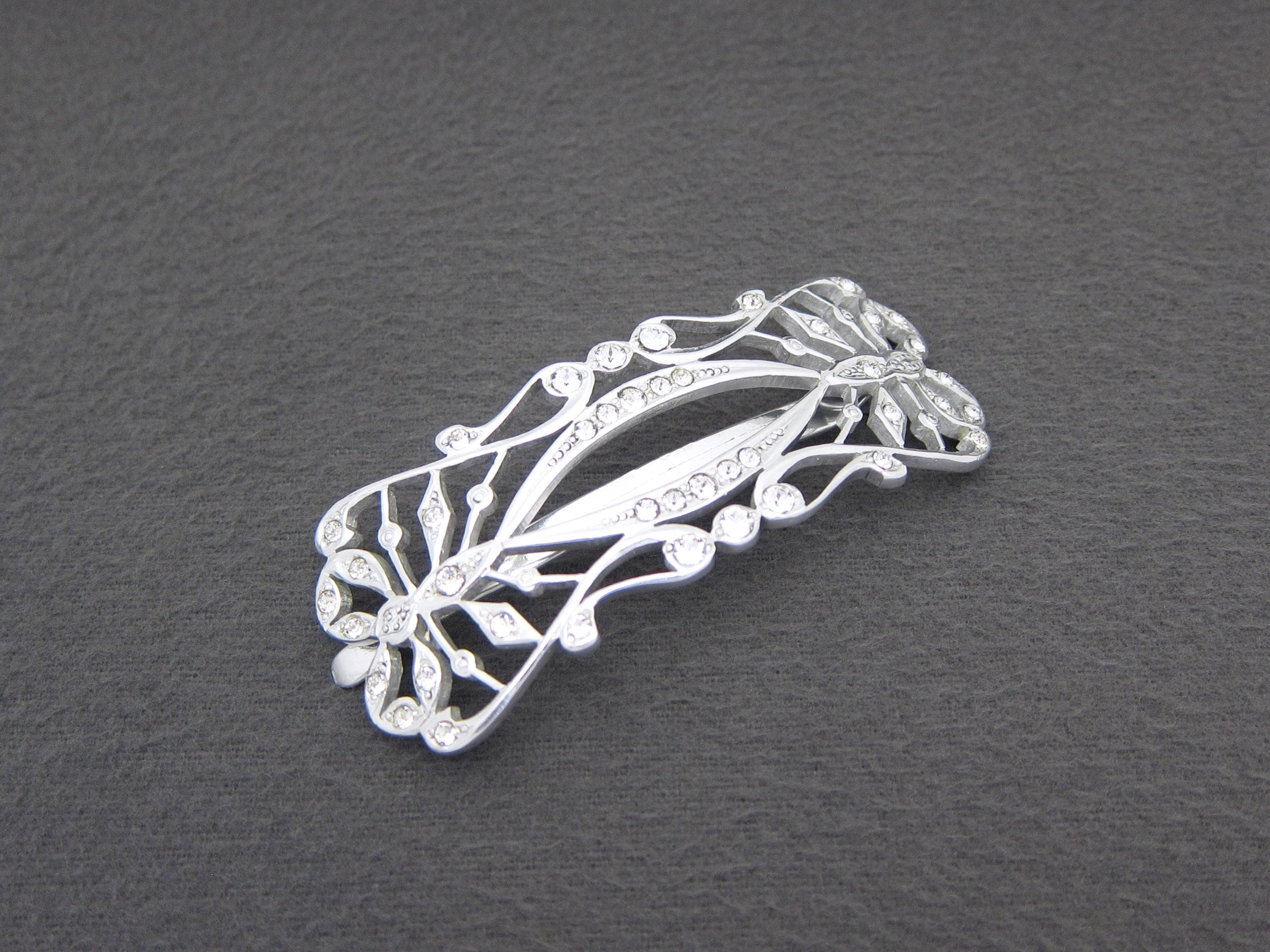 1910年代のアールヌーボー時代のアンティークヘアクリップ、3.3インチ