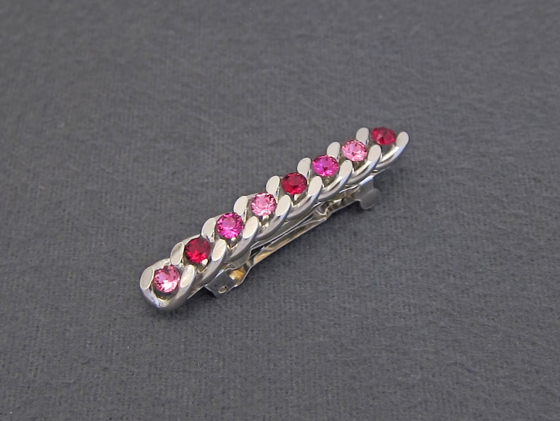 Vintage Silver Tone Metal and Pink Rhinestone Brooch