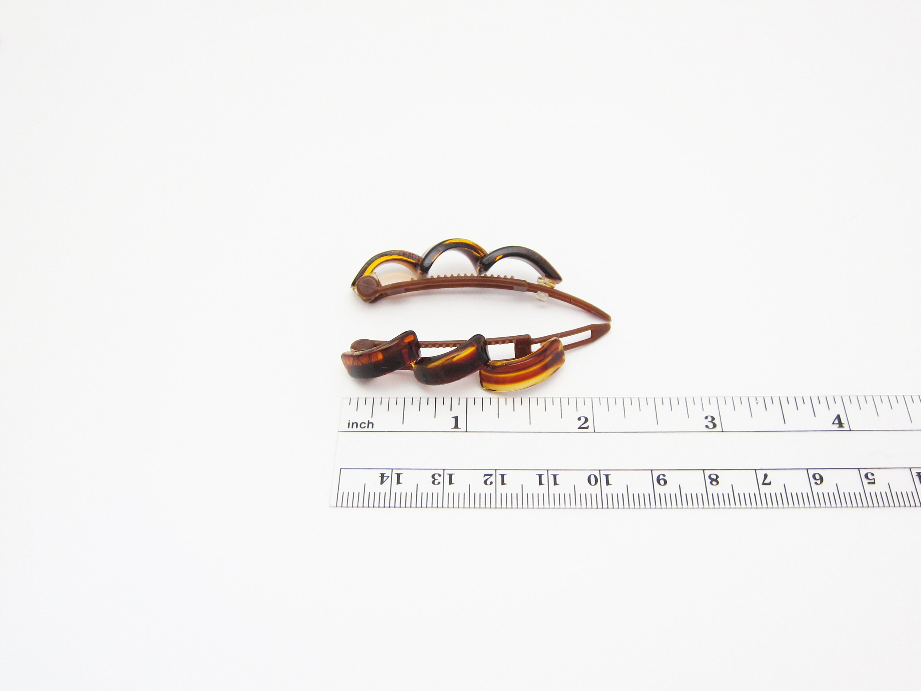 Tortoiseshell Curved Hair Clips Trio German Barrettes Bead Antique Celluloid Vtg 1980 main image 3