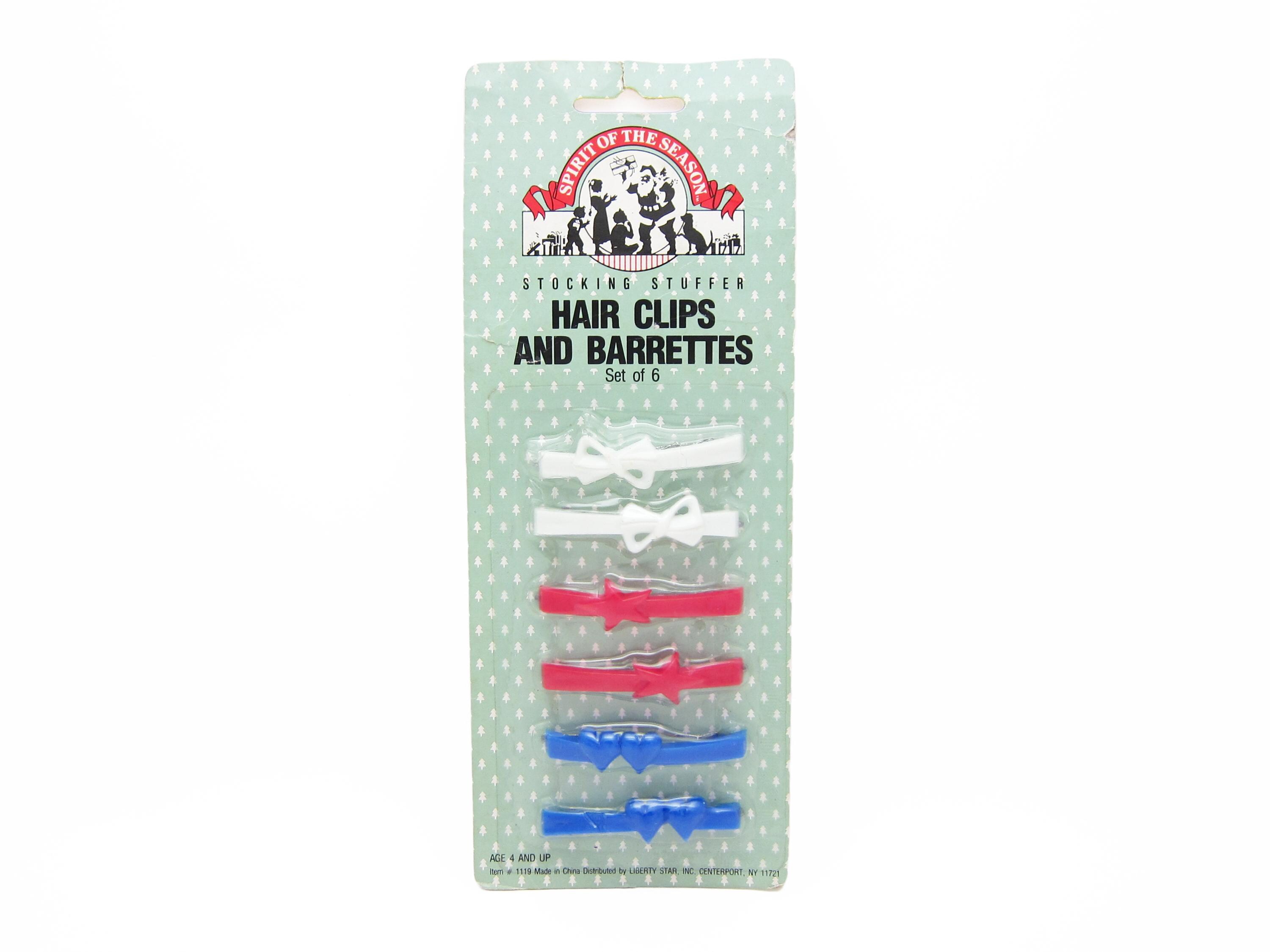 1980 年代のビンテージ バレッタ、2.4 インチ ホワイト リボン/レッド