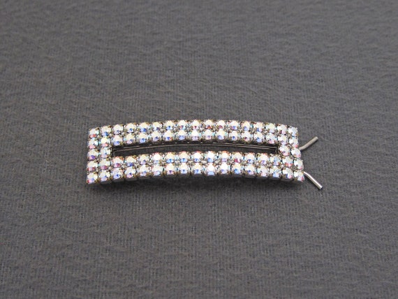 1960's vintage rhinestone hair clip, 2.2" silver-… - image 3