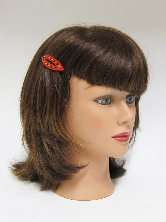1950's vintage hair clip, 2" red plastic faux CHA… - image 7