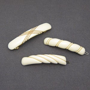 1980&#39;s vintage WIRE WRAPPED barrettes, set of 3 ivory plastic hair clips