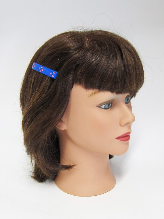 1980's vintage hair barrette clip, bright blue pl… - image 9