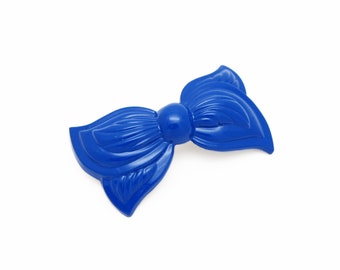 LARGE 1980's vintage barrette hair clip, bright blue plastic bow, made in FRANCE, automatic clasp