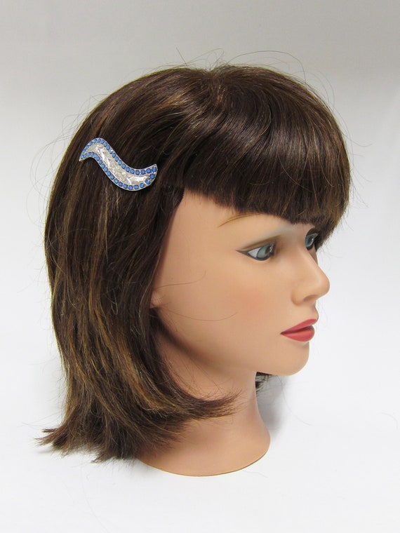 1950's vintage hair clip, 2.4" silver-tone textur… - image 9