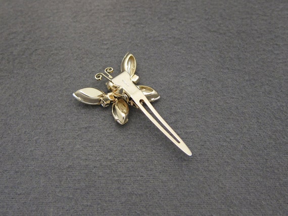 1960's vintage faux PEARL hair clip, 2.1" gold to… - image 5