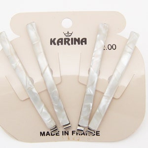 KARINA 1980's vintage bobby pins, 2.3 pearlescent ecru white hair pins, set of 4, new-old-stock, made in FRANCE image 3