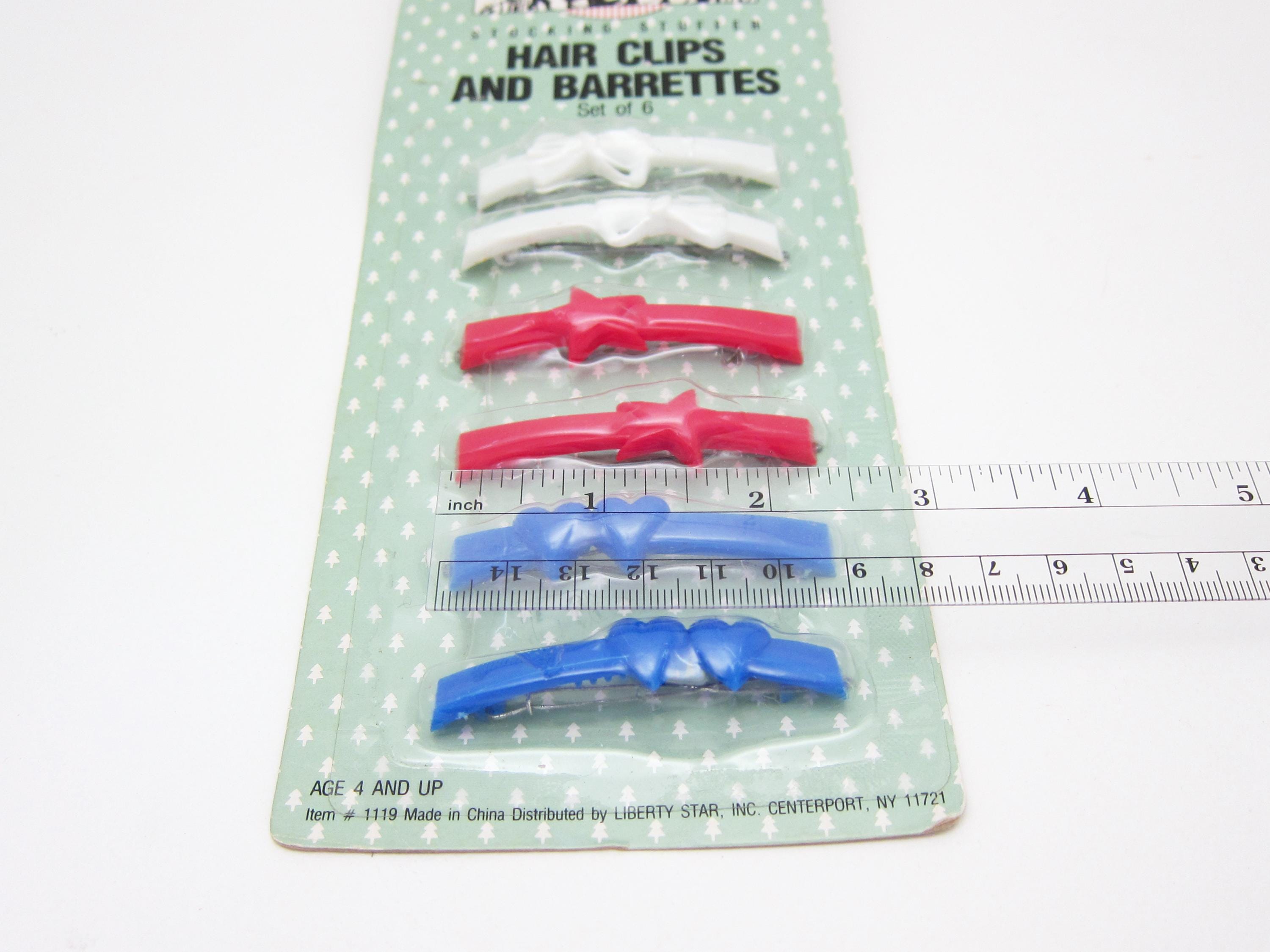 1980 年代のビンテージ バレッタ、2.4 インチ ホワイト リボン/レッド