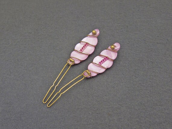 1980's vintage WIRE WRAPPED hair clip PAIR, 1.6" … - image 6