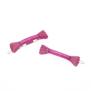 1980&#39;s vintage WIRE WRAPPED hair clip PAIR, 2.2&quot; lilac purple plastic barrettes, new-old-stock, wire clasp