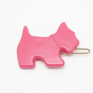 1990's vintage barrette hair clip, bubblegum pink plastic SCOTTIE DOG, new-old-stock, tige boule wire clasp, dog barrette, dog lover gift image 3