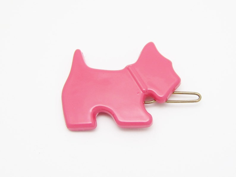 1990's vintage barrette hair clip, bubblegum pink plastic SCOTTIE DOG, new-old-stock, tige boule wire clasp, dog barrette, dog lover gift image 3