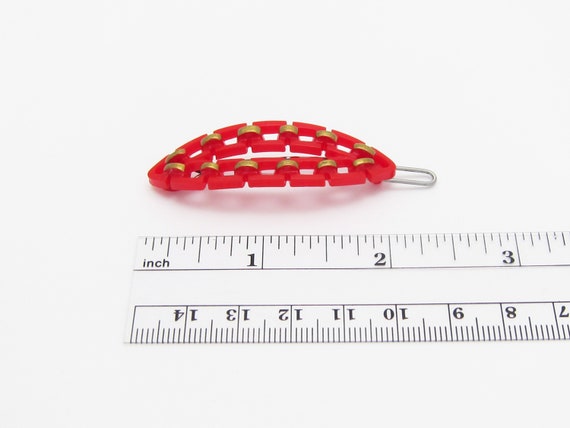 1950's vintage hair clip, 2" red plastic faux CHA… - image 2