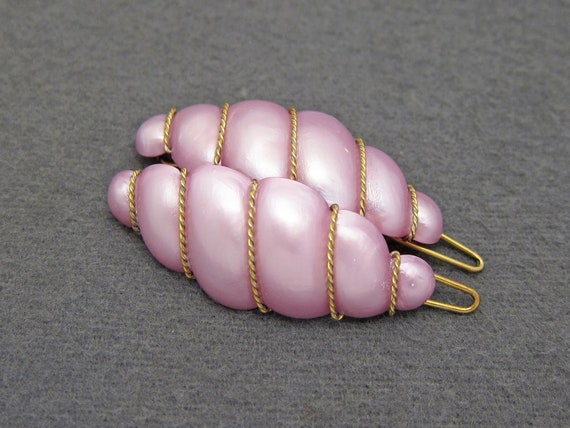 1980's vintage WIRE WRAPPED hair clip PAIR, 1.6" … - image 4