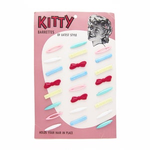 1950&#39;s vintage KIDDIE barrettes, small plastic hair clips, Pink/White/Blue/Red/Yellow/Green, new-old-stock, sold as PAIRS