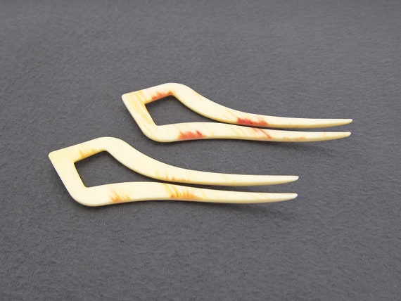 Russet Brushstroke Accents 1970 S Goody Vintage Hair Pick Pair 4 1