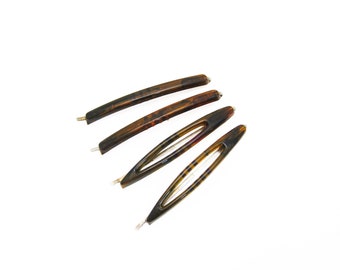 1970's vintage bobby pins, 2.7" faux TORTOISESHELL plastic hair pins, set of 5, new-old-stock