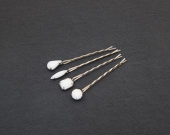 Vintage Milk Glass Hair Slides Vintage Bobby Pins, Unique Milk Glass, Glass Hair Clip,bobby  main image 4