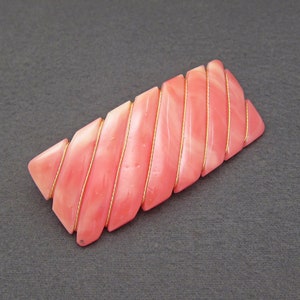 LARGE 1980&#39;s vintage WIRE WRAPPED hair clip, 3.5&quot; marbled salmon pink resin barrette, new-old-stock, automatic clasp