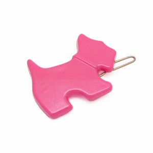 1990's vintage barrette hair clip, bubblegum pink plastic SCOTTIE DOG, new-old-stock, tige boule wire clasp, dog barrette, dog lover gift image 1