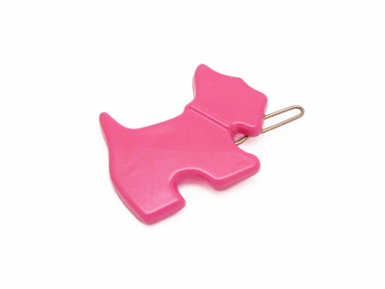 1990's vintage barrette hair clip, bubblegum pink plastic SCOTTIE DOG, new-old-stock, tige boule wire clasp, dog barrette, dog lover gift image 1