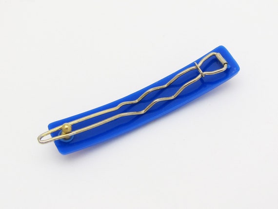 1980's vintage hair barrette clip, bright blue pl… - image 5