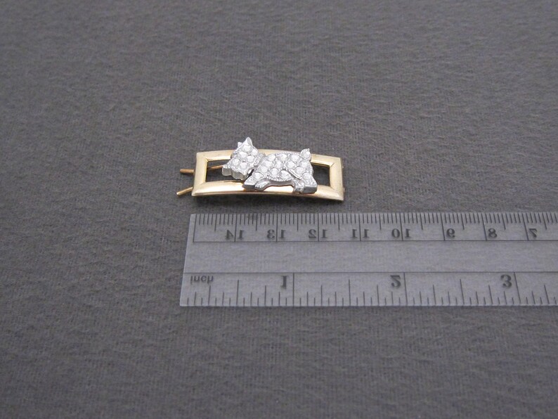 dog barrette wire clasp SMALL 1950/'s vintage hair clip 1.5 gold-tone brass barrette w silver Scottie dog accent