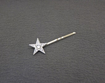 1930's vintage RHINESTONE hair pin, 2.5" silver tone STAR bobby pin w/ CRYSTAL rhinestones, antique jewel hair clip