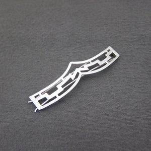 1960&#39;s BEAU STERLING silver vintage barrette, 2.8&quot; cutout GEOMETRIC hair clip, pinch-wire clasp