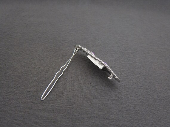 1990's vintage rhinestone hair clip, 2.6" silver-… - image 8