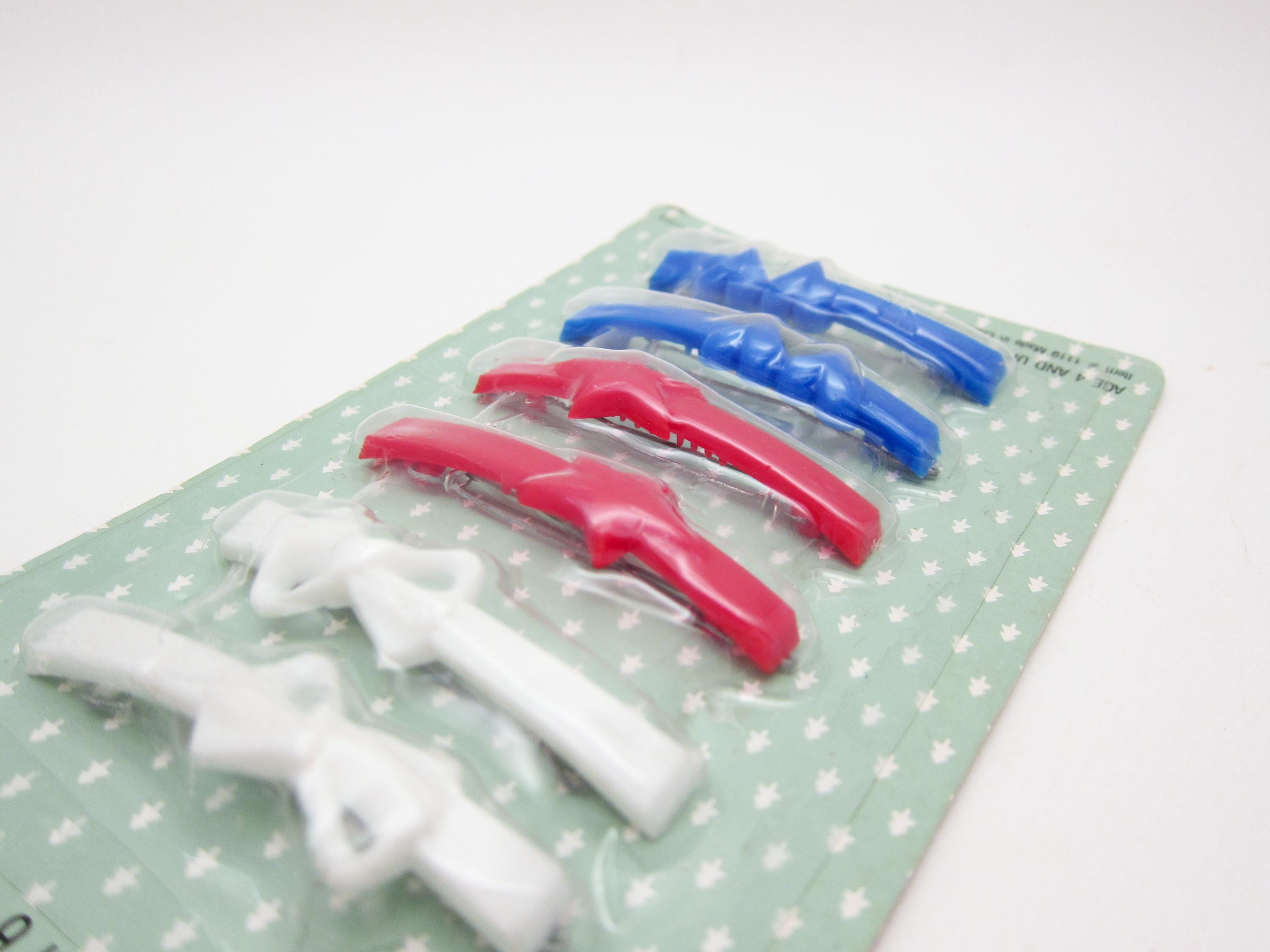 1980 年代のビンテージ バレッタ、2.4 インチ ホワイト リボン/レッド